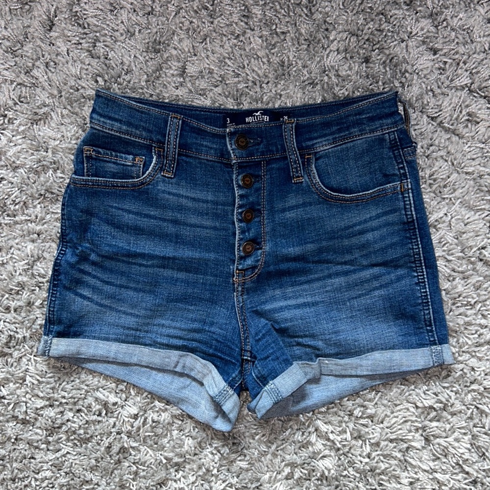 Hollister Denim High Rise Button Shorts Size 3/26 - Picture 1 of 3